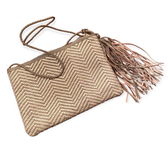 Allan K Leather Woven Metallic Bag WIth Tassel - Picture 7 of 11